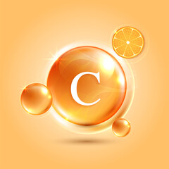 Vitamin C. drop vitamin C and cream collagen complex with from serum nature skin care vitamins. natural skin care cosmetic stimulate collagen. vector design.