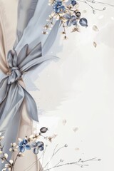 Blue Ribbon and Flowers Painting on White Background