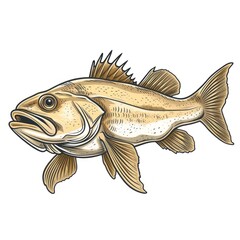 Fototapeta premium arctic cod fish cartoon flat illustration minimal line art