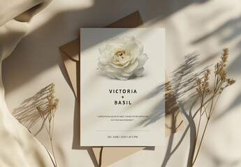 Warm Beige Wedding Mockup For Vertical Card Design With Generative ai