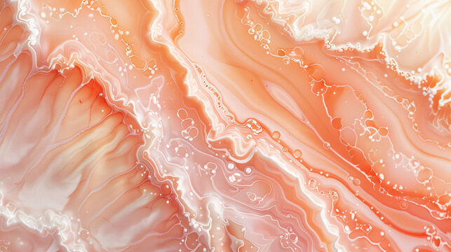 Luxurious Marble Look in Soft Peach and Bright White Alcohol Ink Swirls, High Definition.