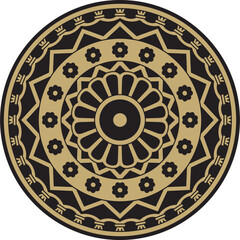 Vector golden and black round ancient persian ornament. National Iranian circle of ancient civilization. Baghda