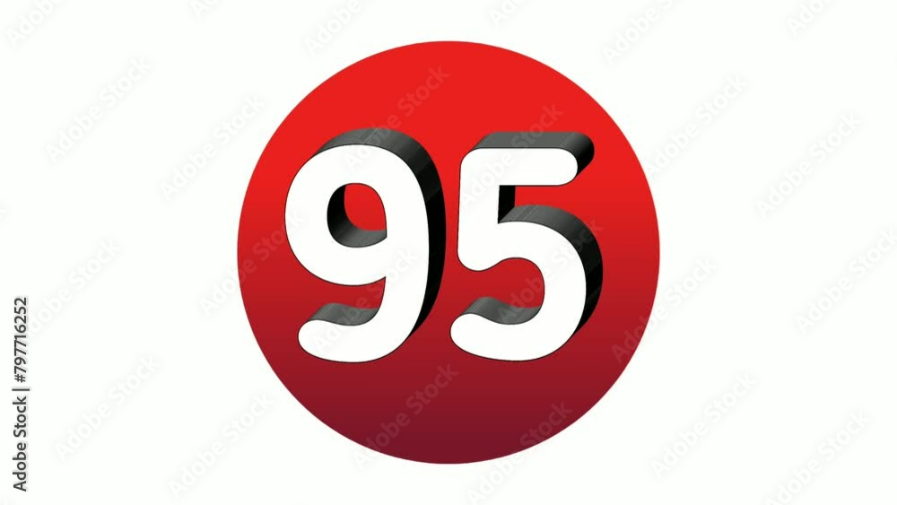 Poster 3d number 95 ninety five sign symbol animation motion graphics icon on red sphere on white backgroun