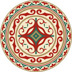 Vector colored round Kazakh national ornament. Ethnic pattern of the peoples of the Great Steppe, Mongols, Kyrgyz, Kalmyks,