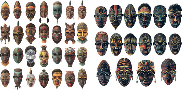 Tribal ethnic african mask big set