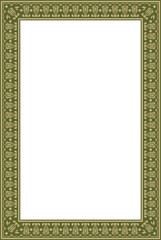 Vector square gold and green Indian national ornament. Ethnic plant border. Flowers frame. Poppies and leaves