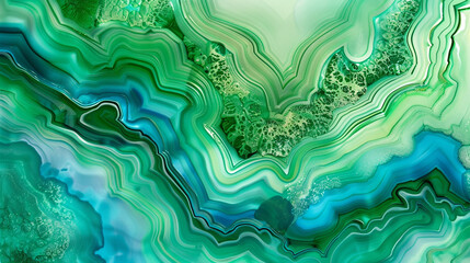 Luxurious Agate Ripples in Tropical Green and Blue Alcohol Ink Art, Ultra High Definition.