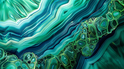 High Resolution Luxurious Agate Ripples with Tropical Green and Bright Blue Alcohol Ink Art.