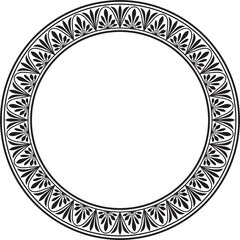 Vector black monochrome round classic greek meander ornament. Pattern, circle of Ancient Greece. Border, frame, ring of the Roman Empire