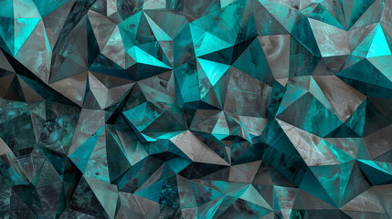 Geometric Art Featuring Turquoise and Dark Grey Polygons