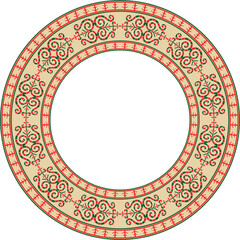 Vector colored round Yakut ornament. Endless circle, border, frame of the northern peoples of the Far East.