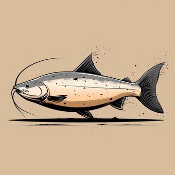 recommend clip art: catfish fish cartoon flat illustration minimal line art