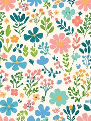 Colorful vibrants flowers and leaves wallpaper pattern