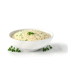 Creamy risotto parmesan cheese butter parsley served in a shallow bowl Culinary and Food concept