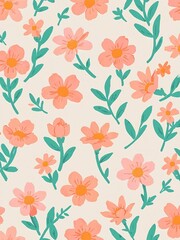 Colorful vibrants flowers and leaves wallpaper pattern