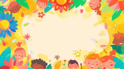 Fototapeta premium Cheerful Kids Floral Frame Background