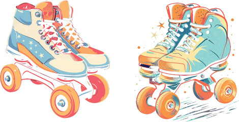 Rollerskates. Cartoon roller skates, retro footwear