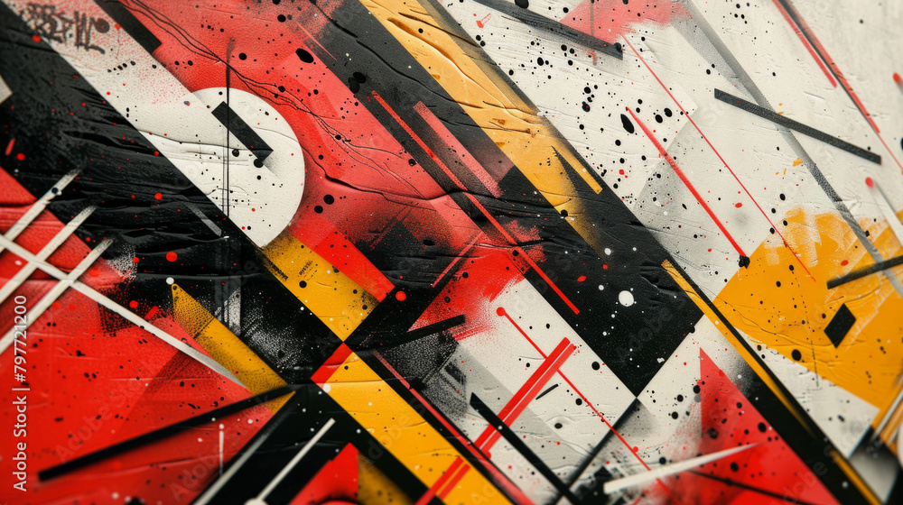 Poster aesthetic representation of modern graffiti artwork with geometric patterns and sharp lines, showcas