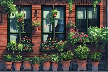 Verdant Window Gardens of Urban Oasis, AI-generated.