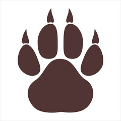 Isolated image of a dog paw footprint in brown color on a white background. A footprint with claws