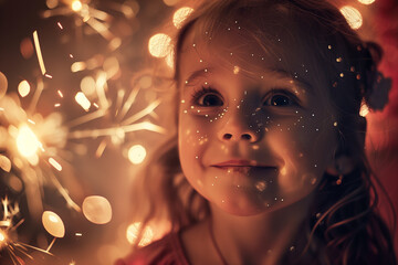 The magic of fireworks reflected in the delighted eyes of children