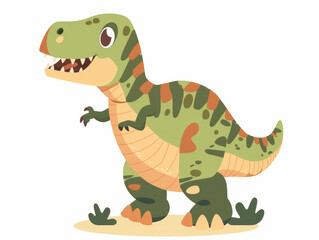 vector cartoon of a cute green trex dinosaur, full body, white background