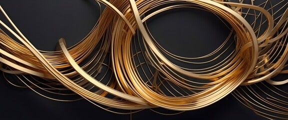 3D abstract backgrounds art golden metallic wire website header design, AI generated