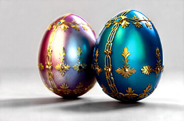 Russian jewelry souvenir, easter eggs copy of Faberge, unique impressive collection of jewelry, made by famous russian jewelers. Copy space