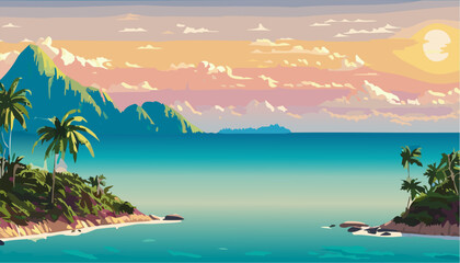 Obraz premium Landscape tropical island and beach with palm in the sunset