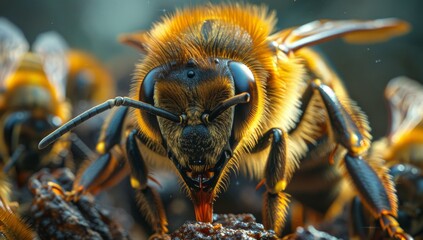 Vibrant Close-Up Shot of a Bee Collecting Pollen in a Summer Garden - Exploring the Wonders of Nature

