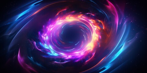 Obraz premium Cosmic Vortex Of Vivid Colors. Abstract Spiral Galaxy With Colorful Swirls. Neon Swirling Energy. Generative AI