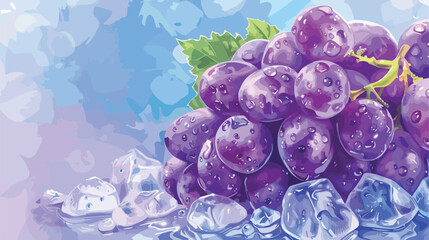 Bunch of ripe grapes in ice closeup Vectot style Vector