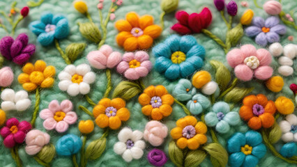 Wool embroidery pattern with beautiful flowers. Floral ornament on white background for fashion products. Generative AI