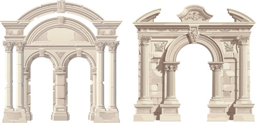 Portal greek castle rome palace luxury facade building entrance with pillars columns - 797726466