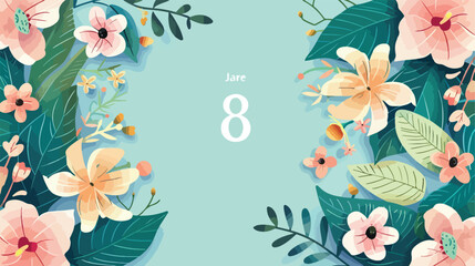 Calendar with date of March 8 and beautiful flowers