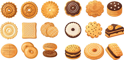 Biscuit cookie snacks. Vector cookies biscuits for teatime - 797726645