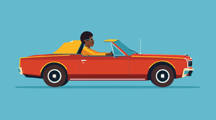 Car with driver afro american man. Vector flat style