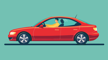 Car with driver man. Vector flat style illustration Vector