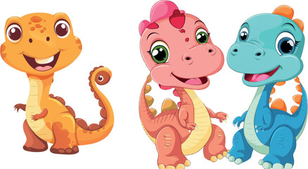 Cute dinosaurs. Baby cartoon smiling dinosaur animals - 797727049