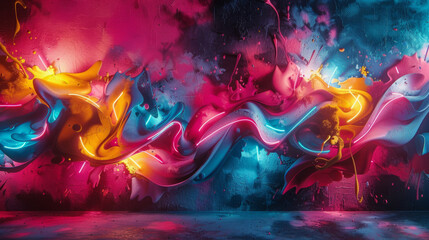 Fototapeta premium Abstract graffiti art with surreal shapes and vibrant neon colors that captivate the eye and challenge the mind.