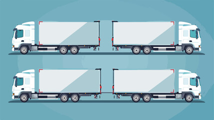 Cargo truck with trailer four angle set. Truck side b
