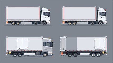 Cargo truck with trailer four angle set. Truck side b