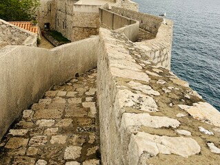 croatia dubrovnik fort ancient stone walls close up view near adriatic sea