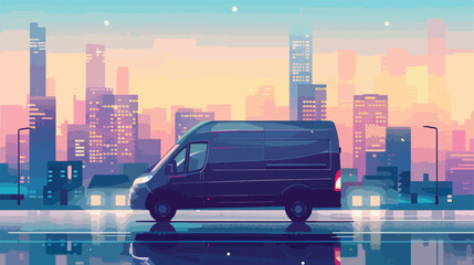 Cargo van against the background of an abstract citys