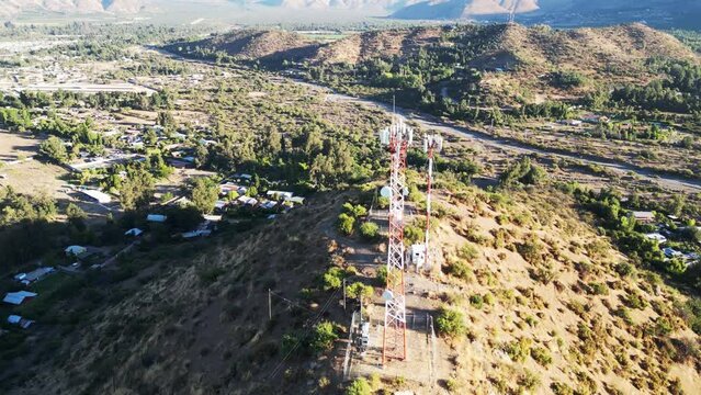 cell phone antennas on Cerro Verde, the commune of Pirque, country of Chile