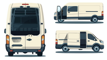 Cargo van set with open tailgate. Side view and background