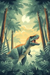 Naklejka premium flat illustration of tyrannosaurus with calming colors