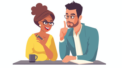 Cartoon man and woman office worker gossiping 