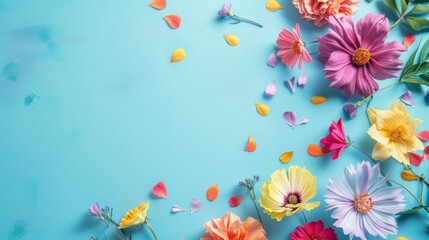 Obraz premium Vibrant Floral Arrangement on Light Blue Background