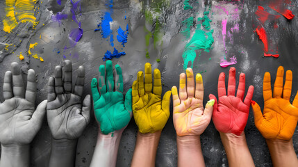 A spectrum of colorful hands representing the evolution of respect, tolerance, and diversity
